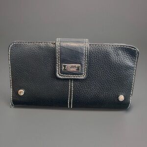 Buxton Wallet Women Black Genuine Leather ID CC Holder Zip Pockets Clutch